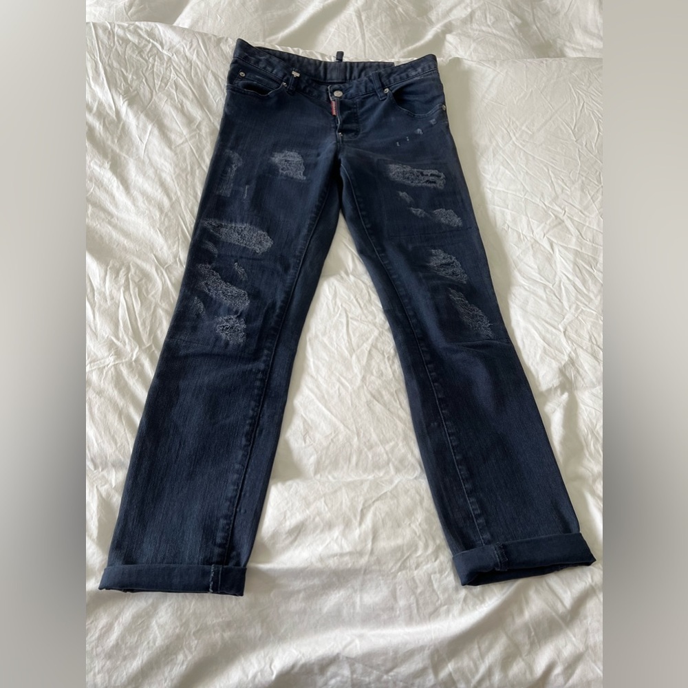 Dsquared2 Cool Girl Cropped Jean in Dark Blue SZ IT 42 | US 6 Distressed